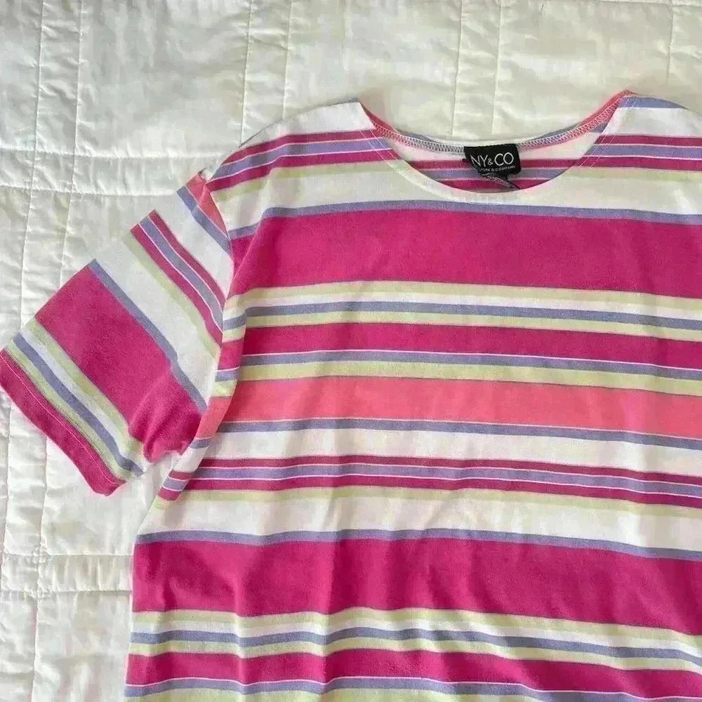 Vintage NY & CO‎ pink striped shirt summer vacation